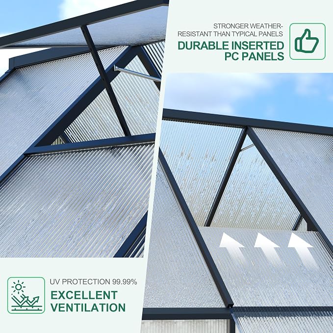 GarveeLife 6x11FT Aluminum Large Walk-in Greenhouses for Outside, Polycarbonate Greenhouse with Aluminum Frame, Greenhouse with Ventilation and Rain Gutter, Polycarbonate Greenhouses for Outdoors