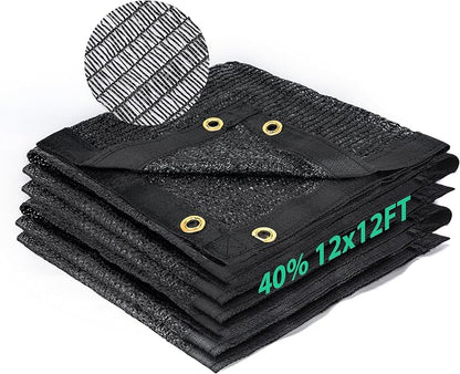 Kesfitt 40% Shade Cloth 12x12 ft, Breathable HDPE Mesh Sun Shade Tarp for Garden & Greenhouse, UV Resistant Outdoor Shade Fabric with Copper Grommets for Plants, Patio, Yard