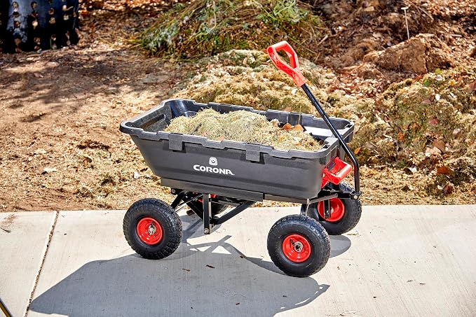 Corona Poly Dump Cart 400 Pound Capacity Quick Release Dumping 10 Inch Pneumatic Tires for Gardening
