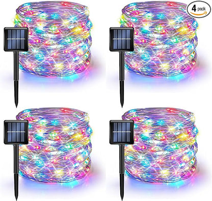 Dazzle Bright 4 Pack Solar String Lights Outdoor, Total 160FT 480LED Solar Powered Waterproof Fairy Lights 8 Modes, Silver Wire Lights for Christmas Patio Party Tree Yard Decoration (Multi Color)