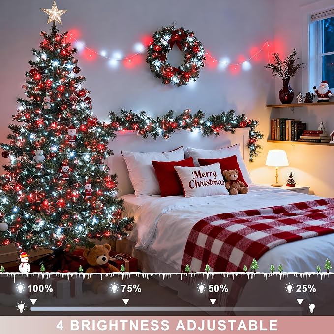 JMEXSUSS Red and White Christmas Tree Lights with Remote, 600 LED String Lights Outdoor Indoor Clear Wire, 168ft Christmas Twinkle Lights Plug in for Bedroom Tree Birthday Party Christmas Decorations