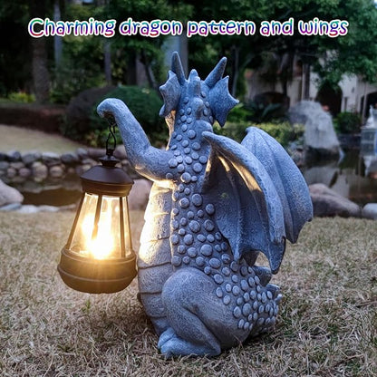 Solar Dragon Garden Statue Decoration with Solar Lantern,Dragon Figurine Lights Outdoor Décor for Yard，Lawn ,Patio, Balcony, Unique Housewarming Ornament