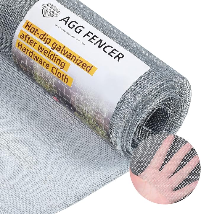 24in x 50ft Hardware Cloth 1/8 inch 27Ga Hot Dipped Galvanized After Welding, Chicken Coop Wire Fence, Welded Metal Fencing Roll Mesh for Bee Screen Garden Plant Poultry Animal Netting Cage