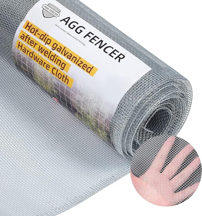 48in x 25ft Hardware Cloth 1/8 inch 27Ga Hot Dipped Galvanized After Welding, Chicken Coop Wire Fence, Welded Metal Fencing Roll Mesh for Bee Screen Garden Plant Poultry Animal Netting Cage