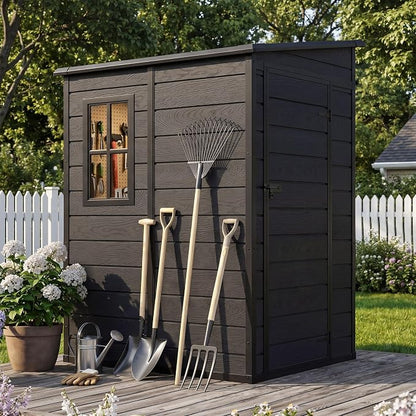 DWVO 5x4 FT Resin Outdoor Storage Shed with Floor, Large Waterproof Lockable Storage Shed with Window, Plastic Tool Shed for Garden, Backyard, Patio, Lawn