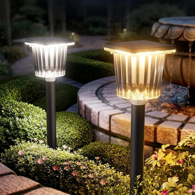 Super Bright Solar Outdoor Lights for Pathway Powered 2 Pack,Adjustable Warm&Cool White,Waterproof IP65 Solar Garden Decor Landscape Lighting Outside for Front Yard/Patio/Walkway/Driveway/Lawn Light