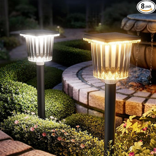 Super Bright Solar Pathway Lights Outdoor, Solar Walkway Lights Adjustable Warm&Cool White, Solar Lights Outdoor Waterproof IP65, Auto On/Off Solar Garden Landscape Lighting for Driveway/Lawn-8 Pack