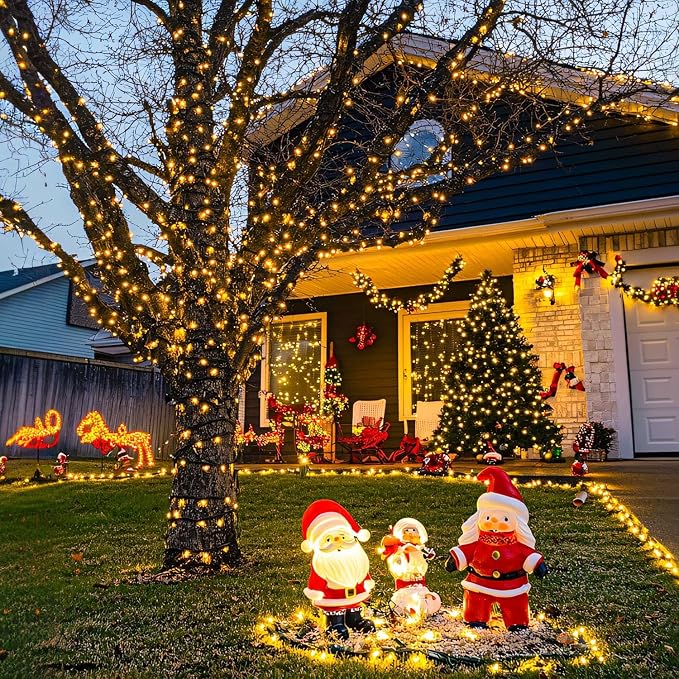 JMEXSUSS 600 LED Solar Christmas Lights, 206.7ft Warm White String Lights | Christmas Lights Outdoor Waterproof, 8 Modes Solar String Lights for Yard Patio Tree Garden Wedding Party Christmas Decor