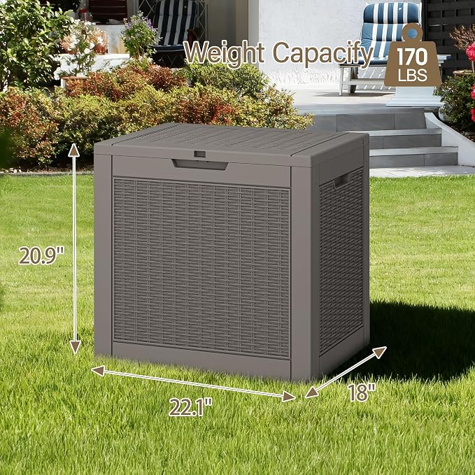 Outdoor Storage Box, 35 Gallon Deck Box with Lockable Lid, Waterproof Resin Storage Bin for Patio Furniture, Garden Tools, Cushions, Grey