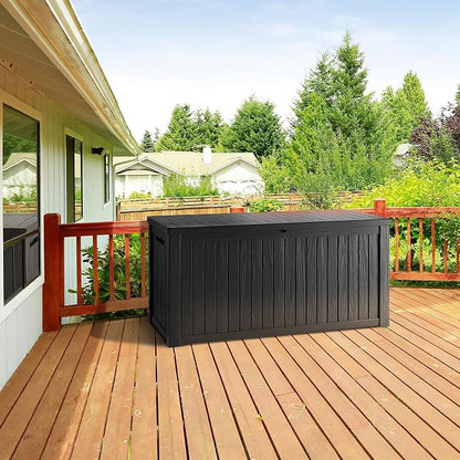Outdoor Storage Box, 270 Gallon Waterproof Deck Box, Super-Sized Gas-Spring Resin Trunk for Large Seat Pillows, Heavy-Duty Lockable Backyard Storage Sofa, Garden Lawn, Black
