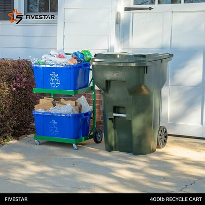 FIVESTAR 400 lb. Capacity Heavy-Duty Recycle Bin Cart with Aluminum Frame and Recycle Bin Trays and Four Wheels