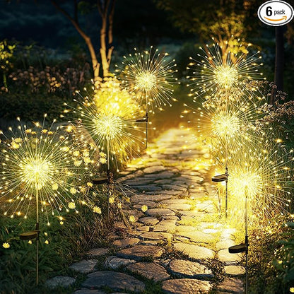GIGALUMI Garden Decor Outdoor Lights 120LED 6Pack, Solar Garden Lights Outside Fairy Firework Decorative,Solar Powered for Yard Pathway Flowerbed Planter Balcony Patio, Gifts for mom (Warm White