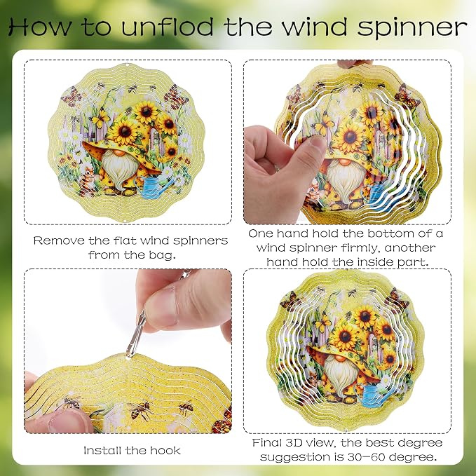 Metal Wind Chimes for Outside - Gnome Windchime with Wind Spinners | Garden Patio Lawn Balcony Decor Waterproof Sunflower 3D Art Hanging Birthday Gifts for Women Mom Grandma Wife Friends