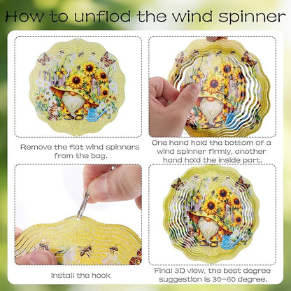 Metal Wind Chimes for Outside - Gnome Windchime with Wind Spinners | Garden Patio Lawn Balcony Decor Waterproof Sunflower 3D Art Hanging Birthday Gifts for Women Mom Grandma Wife Friends