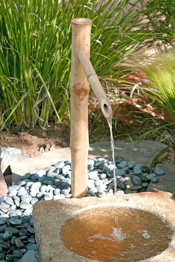 36” Traditional Bamboo Fountain with Pump – Outdoor Japanese Garden Water Feature for Ponds, Buried Basins & Disappearing Fountains | Natural Bamboo Landscaping Accent for Zen Gardens & Patios