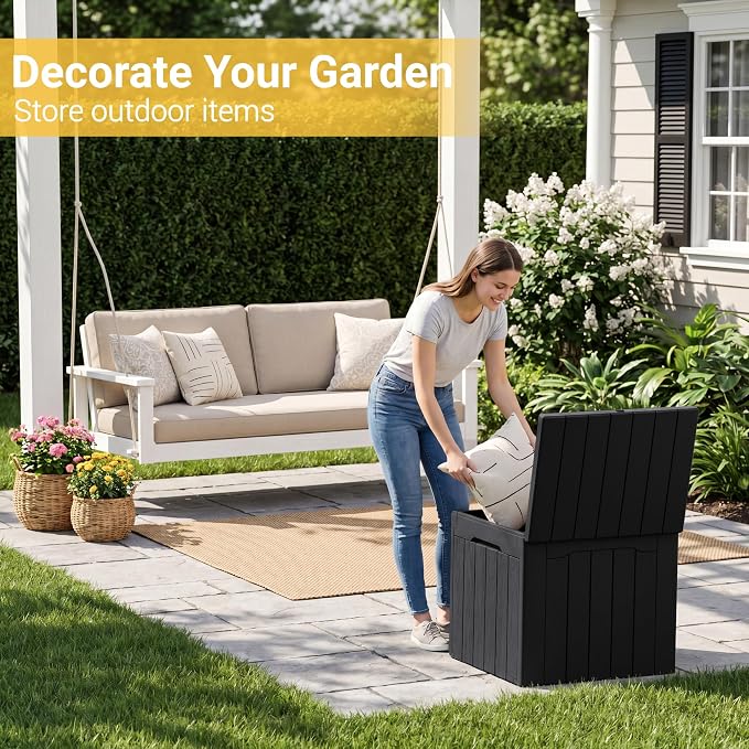 Greesum 33 Gallon Resin Deck Box All Weather Outdoor Storage Boxes for Patio Furniture Set,Outdoor Toys,Garden Tools,Black