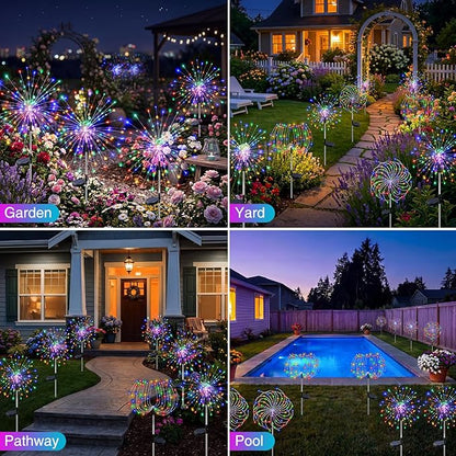 btfarm 6 Pack Solar Garden Lights Outdoor, 8 Modes Firework Lights Solar Powered, Waterproof Twinkle Fairy Light Outside for Yard Patio Pathway Pool Christmas Party Decorative, Multicolor