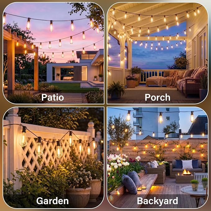 Guhope 102FT Outdoor String Lights with Remote, IP45 Waterproof Dimmable Patio Lights with 39 Shatterproof Edison Bulbs, 24V Connectable Outside Hanging Lights for Porch Garden Backyard Gazebo Party