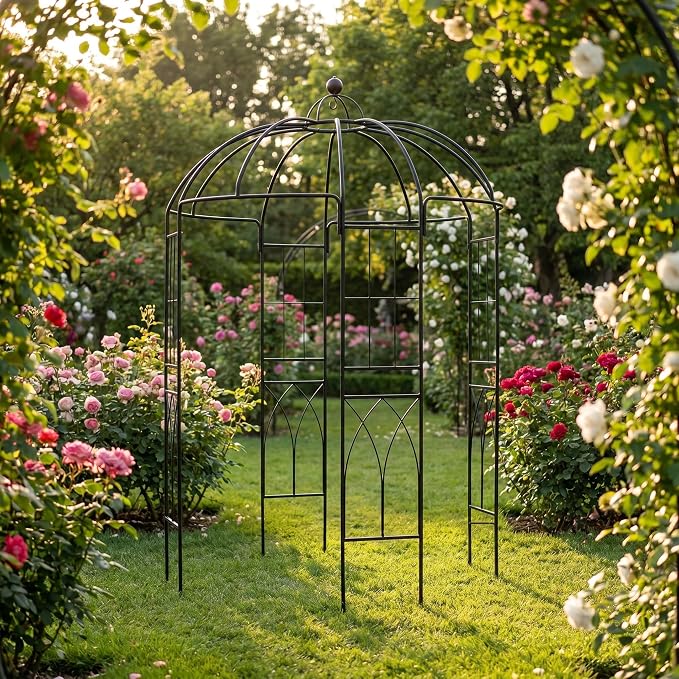 Garden Arches Arbors Birdcage Shape,9' High x 6.8' Wide,Metal Pergola Pavilion Gazebo Enduring Iron Trellis Plants Support Use for Outdoor Garden Arbor Climbing Plants Wedding Arches Ceremony