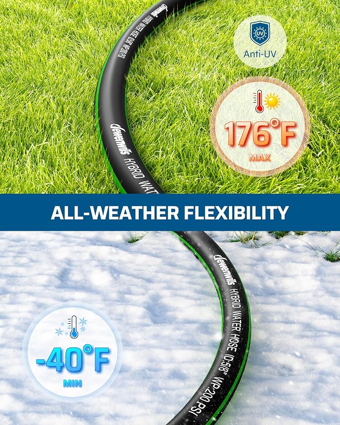 DEWENWILS Garden Hose 5/8" × 50ft, Heavy Duty, Flexible, Lightweight Hybrid Water Hose with Swivel Handle in Solid Aluminum Fittings, No Kink, CE & RoHS Listed, Black+Green