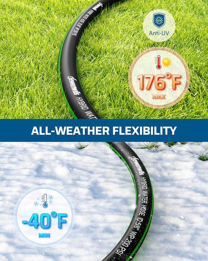 DEWENWILS Garden Hose 5/8" × 50ft, Heavy Duty, Flexible, Lightweight Hybrid Water Hose with Swivel Handle in Solid Aluminum Fittings, No Kink, CE & RoHS Listed, Black+Green