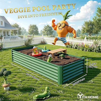 YITAHOME 6x3x1.5ft Galvanized Raised Garden Bed, Metal Planter Box with Safety Rubber, Gloves, Outdoor Flower Bed for Planting Plants Vegetables, Green