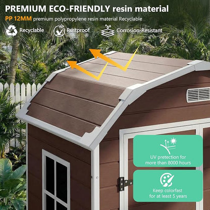 Resin Shed with Floor 6x4.5 FT, Top Larger Storage Space, Outdoor Storage Shed with Lockable Door, Outside Shed Perfect to Store Patio Furniture, GardenTools Bike Accessories, for Gardens, Backyards