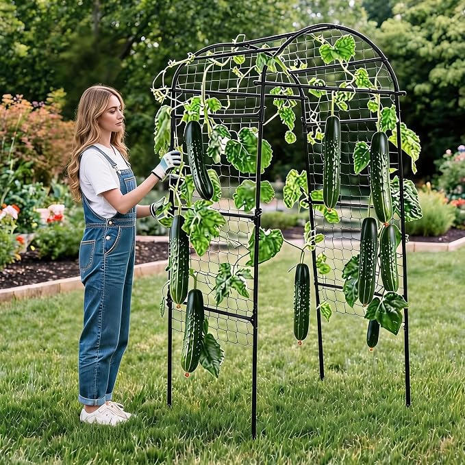 Metal Garden Arch Trellis, 6.8Ft Black for Raised Beds, Plant Support for Cucumbers & Climbing Vegetables