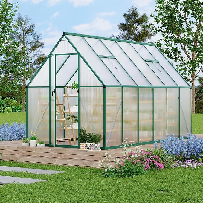 GarveeLife 6X11FT Polycarbonate Greenhouse with Aluminum Frame, Polycarbonate Greenhouse for Outdoors, Greenhouses with Ventilation, Aluminum Large Walk-in Greenhouses for Outside