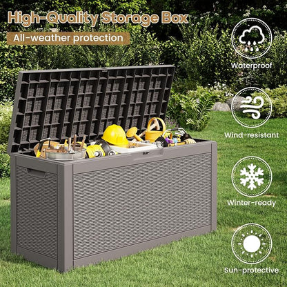 Outdoor Storage Box, 60 Gallon Resin Deck Boxes Outdoor Waterproof For Patio Furniture, Garden Tools, Pool Supplies, Lockable And UV Resistant (Rattan Gray)