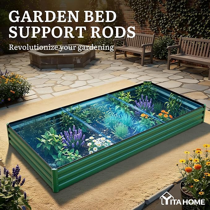 YITAHOME 2pcs 8x4x1ft Galvanized Raised Garden Bed, Metal Planter Box with Safety Rubber, Gloves, Outdoor Flower Bed for Planting Plants Vegetables, Green