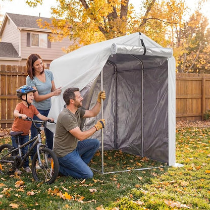 Greesum Bike Tent Outdoor Storage Shed, Waterproof 420D Oxford Fabric Bicycle Shelter with Silver Coating, Heavy Duty Protective Cover for Motorcycles, Garden, Patio (Sliver, 3’x6’x5’)