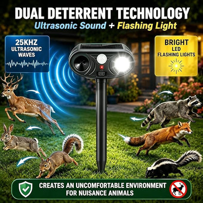 2 Pack Animal Repellent Sonic Fortress Pro Deer Repellent Device Outdoor | Animal Repeller for Garden, Squirrel Fortress Pro with PIR&Flashing Light for Rabbit Fox Raccoon Cats Repellent Outdoor