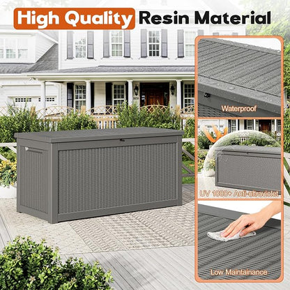 Outdoor Storage Box, Resin Deck Boxes Indoor and outdoor, Waterproof Storage Box Lockable Lid Grey,320 Gallon