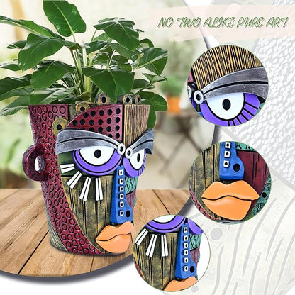 Midogaigai Abstract Face Planter Pots for Plants,Hand-Painted Colorful Flower Pots with Drainage, Indoor Outdoor Garden Decor Gift(Classic,Large)