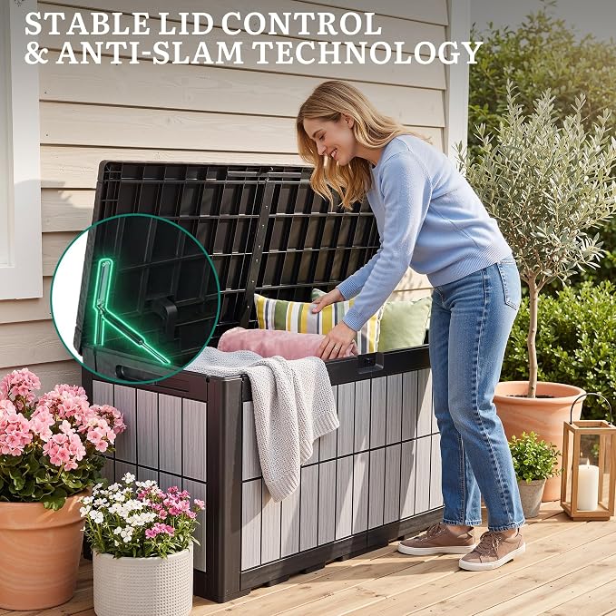 YITAHOME 134 Gallon Large Deck Box | Waterproof Resin Outdoor Storage Box with Lock, Doubles as Bench Seating for Patio Furniture Cushions,Garden Tools & Pool