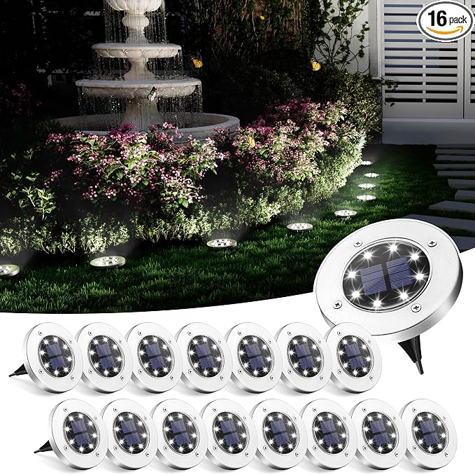 SOLPEX Solar Ground Lights, 16 Pack Solar Lights Outdoor Waterproof, 8 LED Solar Powered Landscape Lighting for Garden Yard Patio Pathway Driveway Walkway (Cool White)