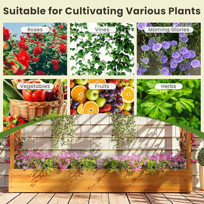 S AFSTAR 2 Pieces Wooden Raised Garden Bed with Trellis, 45" Elevated Planter Box with Hanging Roof & Open-Ended Base for Climbing Vine Flower Herb Vegetable, Outdoor Plant Container for Patio & Yard