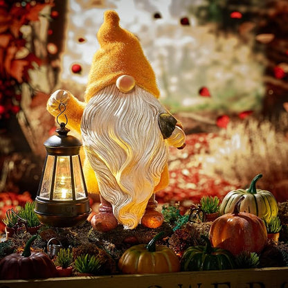 TERESA'S COLLECTIONS Fall Outdoor Decor, Fall Gnome Decor, Autumn Garden Gnomes Holding Lantern with Solar Lights,Waterproof Resin Outdoor Fall Decor, Fall Gifts Outdoor/Indoor,8"