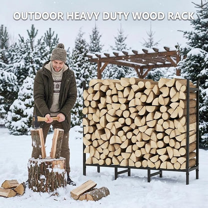 CADUKE Firewood Rack Outdoor, Adjustable 4FT to 2.64FT Heavy Duty Wood Racks for Firewood, Metal Log Rack Wood Storage for Indoor Fireplace Patio, Black