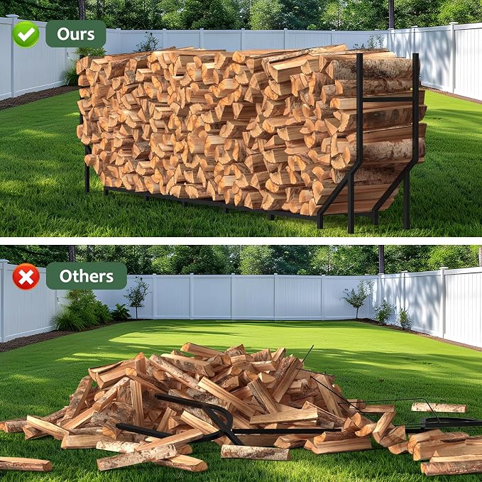CADUKE 8.2ft Firewood Rack Outdoor & Indoor, Heavy Duty Metal Log Holder Storage Stand, 1/2 Cord Wood Rack Stacker with 1000lbs Capacity, Fire Wood Racks with16 Support Legs, for Patio Deck, Black