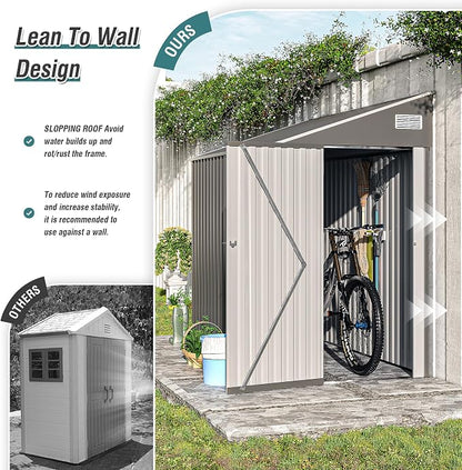 YOPTO 4x8 FT Lean to Shed, Outdoor Metal Storage Sheds with Lockable Door,Garden Tool Shed with Sloping Roof for Backayrd, Patio,Lawn,Gray