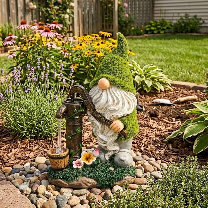 TERESA'S COLLECTIONS Garden Outdoor Decor, Garden Gnomes Decor with Solar Lights, St Patricks Decorations for Outdoor Decor, Waterproof Resin Decorations for Porch Patio, Gift for Dad and Mom, 10"