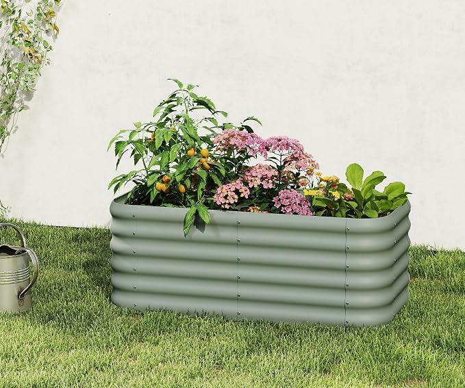 DDK Galvanized Raised Garden Bed, Outdoor Planter Bed, 4x2x1.5ft Metal Planter Box for Gardening and Planting,Light Green