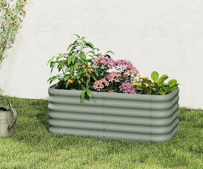 DDK Galvanized Raised Garden Bed, Outdoor Planter Bed, 4x2x1.5ft Metal Planter Box for Gardening and Planting,Light Green