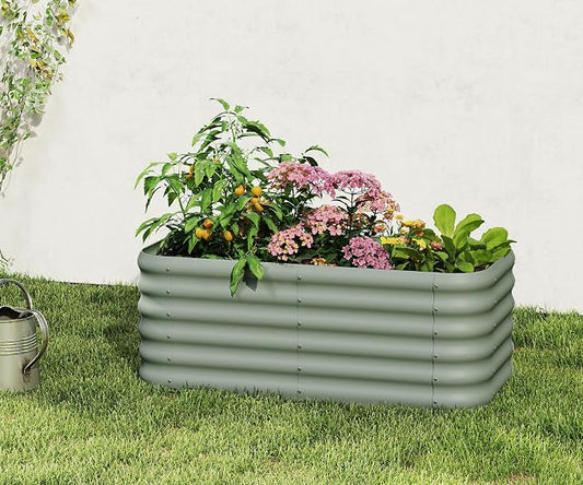 DDK Galvanized Raised Garden Bed, Outdoor Planter Bed, 4x2x1.5ft Metal Planter Box for Gardening and Planting,Light Green