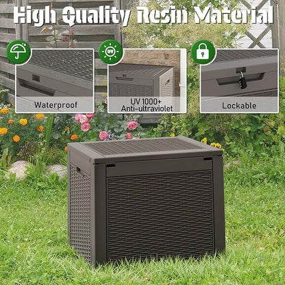 Outdoor Storage Box, 35 Gallon Resin Deck Boxes Outdoor Waterproof For Patio Furniture, Garden Tools, Pool Supplies, Lockable And UV Resistant (Rattan Gray)