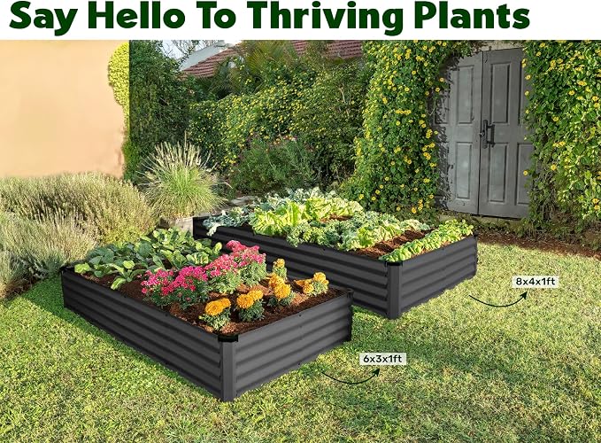 Plant & Plot Galvanized Raised Garden Beds Outdoor // 6×3×1 ft (2-Pack) Planter Raised Beds for Gardening, Vegetables, Flowers // Large Metal Garden Box // Patented Tool-Free Design (Dark Gray)
