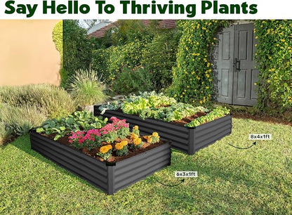 Plant & Plot Galvanized Raised Garden Beds Outdoor // 6×3×1 ft (2-Pack) Planter Raised Beds for Gardening, Vegetables, Flowers // Large Metal Garden Box // Patented Tool-Free Design (Dark Gray)