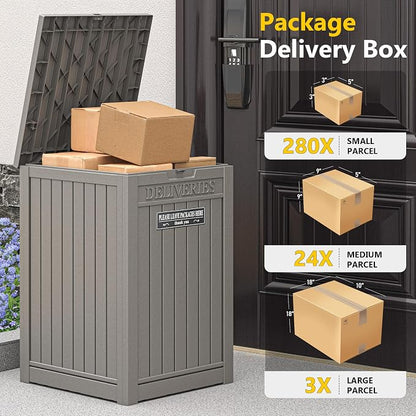 Package Delivery Box for Outside, Storage Box with Lockable Secure, Outdoor Resin Package Drop Container Waterproof for Backyard, Garden, Patio & Lawn, Grey